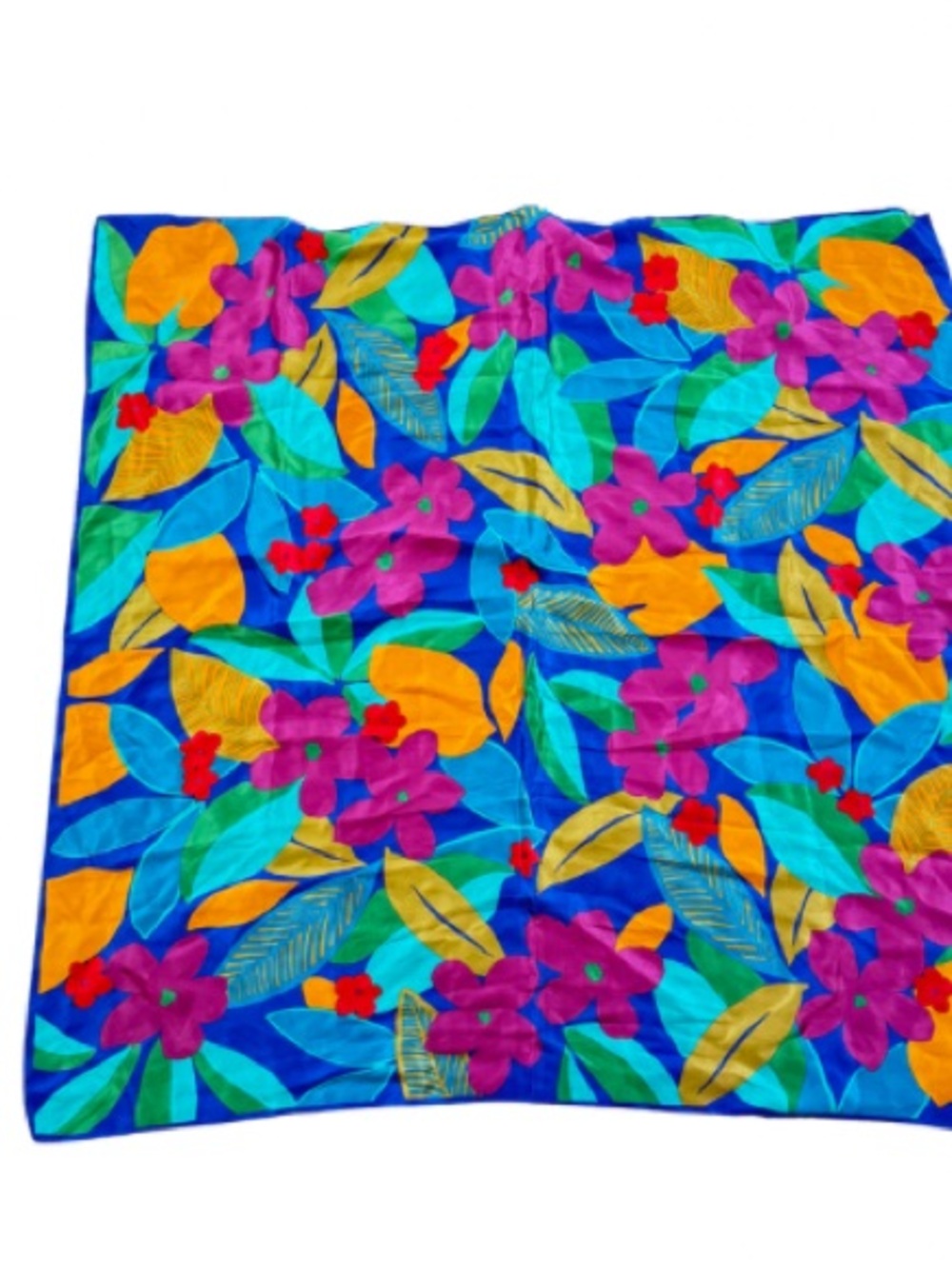 VintageEcho 100% Silk Tropical Floral Scarf Coastal Grandma Resortwear Vacation